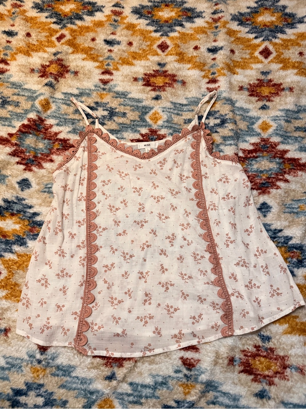 MINE Cream Floral Cami with Rose Trim